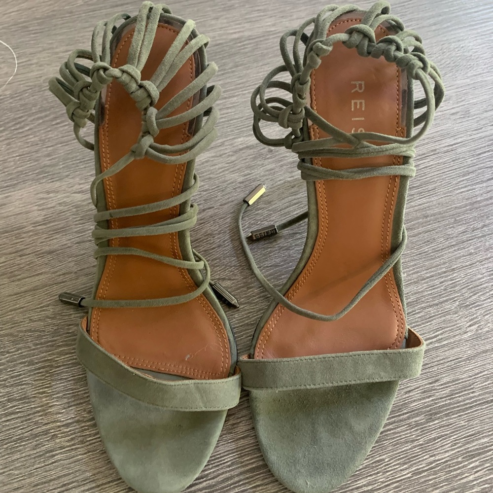 Reiss khaki green stiletto suede sandals